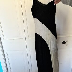Betsy & Adam Black and Silver One Shoulder Dress
